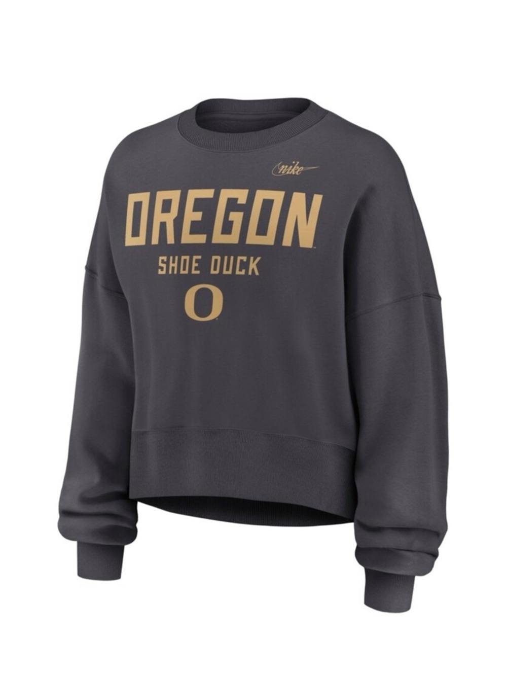 New Women's Nike Tribute Charcoal Oregon Shoe Duck Sweatshirt Oversized XXL Gold